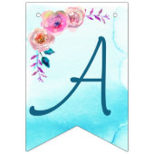 ハッピーバースデーピンクブルーターコイズフローラ バンティングフラッグ (第3の旗)