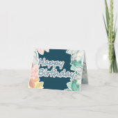 ハッピーバースデーピンクブルー文字トロピカル離れ カード (正面)