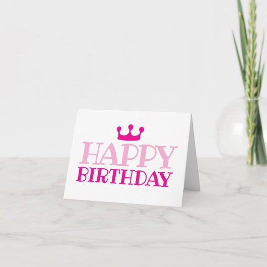  ハッピーバースデーピンクプリンセスガールフォールドカード カード (正面)