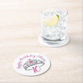 ハッピーバースデーピンクプリンセスパーティーティアラクラウン ラウンドペーパーコースター (インサイチュ)