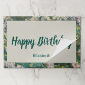 ハッピーバースデーピンクホワイトとグリーンフローラ ペーパーパッド (折り畳み)