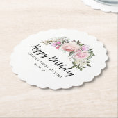 ハッピーバースデーピンクホワイトフローラ ペーパーコースター (アングル)