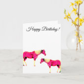 ハッピーバースデーピンクホース カード (黄色い花)