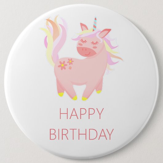 ハッピーバースデーピンクユニコーン 缶バッジ (正面)