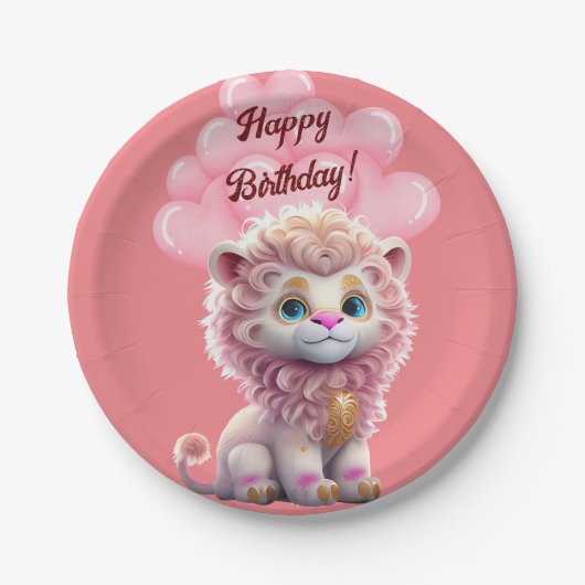 ハッピーバースデーピンクリオン ペーパープレート (正面)