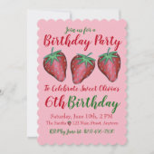 ハッピーバースデーピンクレッドスイートストロベリーベリー 招待状 (正面)