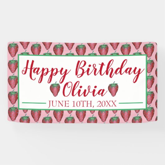 ハッピーバースデーピンクレッドスイートストロベリーベリー 横断幕 (横)