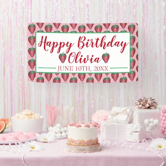 ハッピーバースデーピンクレッドスイートストロベリーベリー 横断幕 (パーティー)