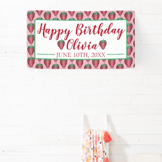 ハッピーバースデーピンクレッドスイートストロベリーベリー 横断幕 (インサイチュ)