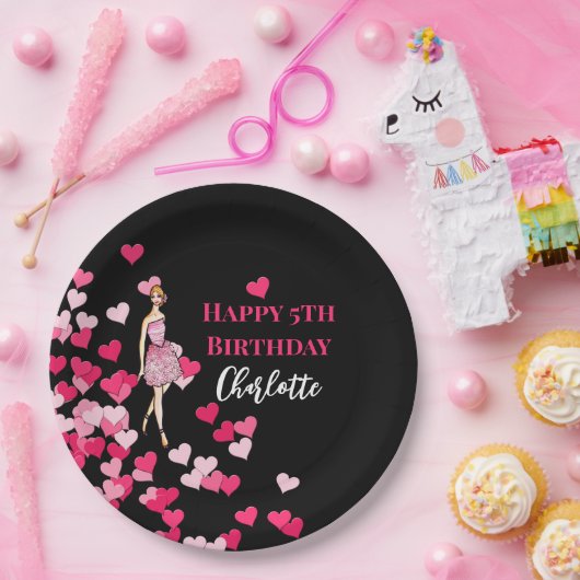 ハッピーバースデーピンクローズカクテルドレス ペーパープレート (パーティー)