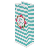 ハッピーバースデーピンクローズレッドホワイトペチュニアストライプズ ワインギフトバッグ (裏面アングル)