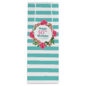 ハッピーバースデーピンクローズレッドホワイトペチュニアストライプズ ワインギフトバッグ (正面)