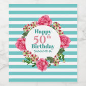 ハッピーバースデーピンクローズレッドホワイトペチュニアストライプズ ワインラベル (シングルラベル)