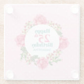 ハッピーバースデーピンクローズレッドホワイトペチュニアポルカ ガラスコースター (裏面)