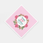 ハッピーバースデーピンクローズレッドホワイトペチュニアポルカ スタンダードランチョンナプキン (角)