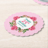 ハッピーバースデーピンクローズレッドホワイトペチュニアポルカ ペーパーコースター (アングル)