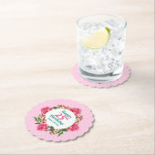 ハッピーバースデーピンクローズレッドホワイトペチュニアポルカ ペーパーコースター (インサイチュ)