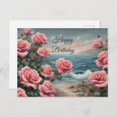 ハッピーバースデーピンクローゼズバイザ海 ポストカード (正面/裏面)