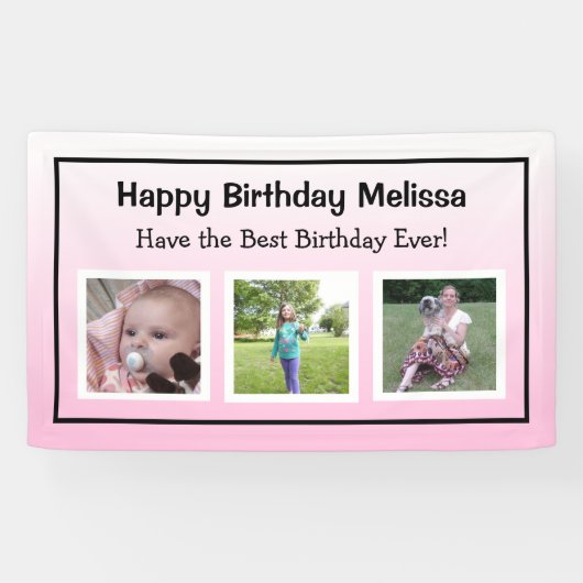 ハッピーバースデーピンク写真 横断幕 (横)