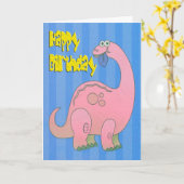 ハッピーバースデーピンク恐竜 カード (黄色い花)