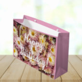 ハッピーバースデーピンク菊フローラ写真 ラージペーパーバッグ