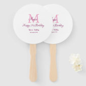 ハッピーバースデーピンク追加の名前モノグラムモダン ハンドファン (正面&裏面)