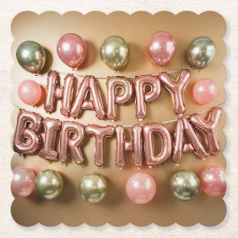 ハッピーバースデーピンク金ゴールドコースターセット ペーパーコースター