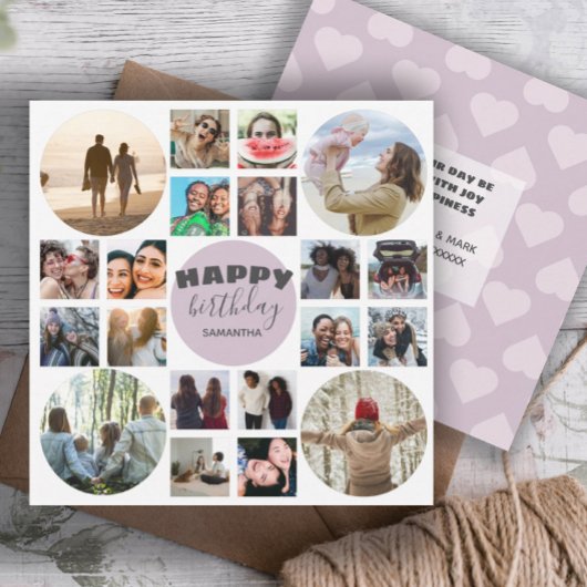 ハッピーバースデーピンク20フォトコラージュカード カード
