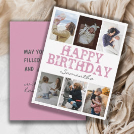 ハッピーバースデーピンク6フォトコラージグリーティングカード