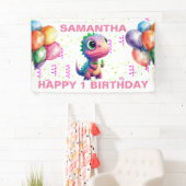 ハッピーバースデーピンクTレックスバナー 横断幕 (インサイチュ)