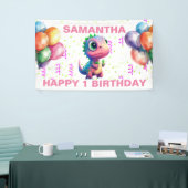 ハッピーバースデーピンクTレックスバナー 横断幕 (トレードショー)