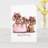 ハッピーバースデーファッショナブルdachshand犬 カード (黄色い花)