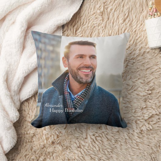 ハッピーバースデーファミリーパパ男性フォトパーソナライズ クッション (ブランケット)