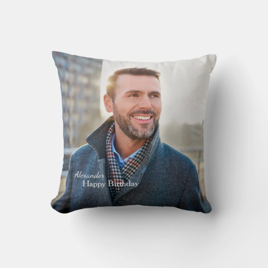 ハッピーバースデーファミリーパパ男性フォトパーソナライズ クッション (正面)