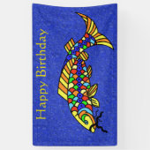 ハッピーバースデーファンシーフィッカラフルクはかりで測ブルー 横断幕 (縦)