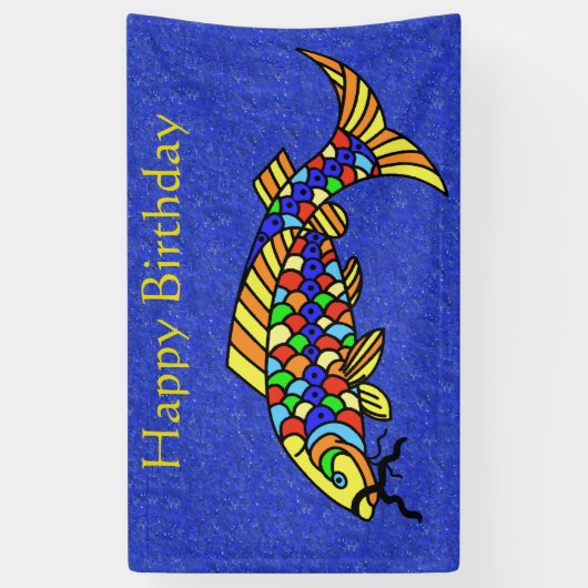 ハッピーバースデーファンシーフィッカラフルクはかりで測ブルー 横断幕 (縦)