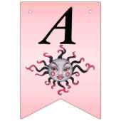 ハッピーバースデーファンタジーサンかわいらし顔ピンクブラック バンティングフラッグ (第2の旗)