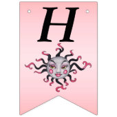 ハッピーバースデーファンタジーサンかわいらし顔ピンクブラック バンティングフラッグ (第1の旗)