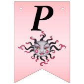 ハッピーバースデーファンタジーサンかわいらし顔ピンクブラック バンティングフラッグ (第3の旗)