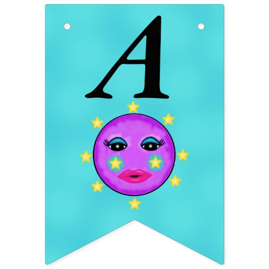 ハッピーバースデーファンタジーパープルムーンイエロースターズ バンティングフラッグ (第2の旗)