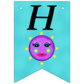 ハッピーバースデーファンタジーパープルムーンイエロースターズ バンティングフラッグ (第1の旗)