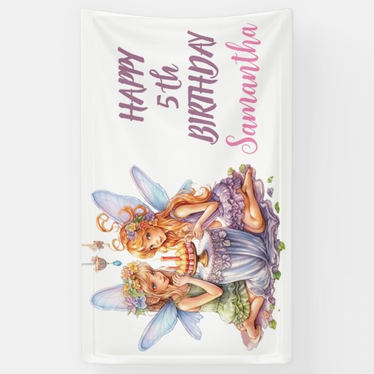 ハッピーバースデーフェアリー旗 横断幕 (縦)