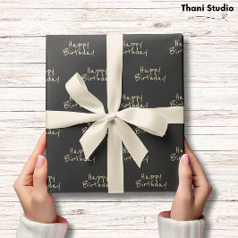 ハッピーバースデーフェミニンミニマルモダンタイポグラフィ ラッピングペーパー