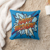 ハッピーバースデーフォトおもしろいモダン漫画ブックブルー クッション (ブランケット)