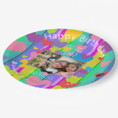 ハッピーバースデーフォトカラフルハートHAMbWG紙 ペーパープレート (アングル)