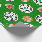 ハッピーバースデーフォトコラージサッカーテーマカスタム ラッピングペーパー (角)