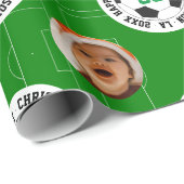 ハッピーバースデーフォトコラージサッカーテーマカスタム ラッピングペーパー (ロールコーナー)