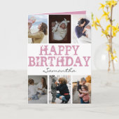ハッピーバースデーフォトコラージピンク誕生日カード カード (黄色い花)