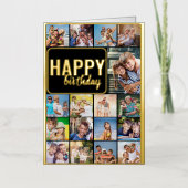 ハッピーバースデーフォトコラージュと17写真金ゴールド 箔グリーティングカード (正面)