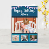 ハッピーバースデーフォトコラージュ名前をカスタムするバンティング カード (黄色い花)